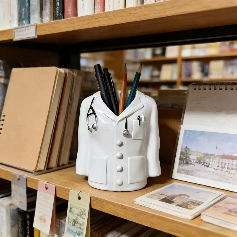 1pc Creative Doctor's Coat-Shaped Pen Holder, Medical Theme Desktop Organizer, Home and Office Desk Decorative Pen Cup