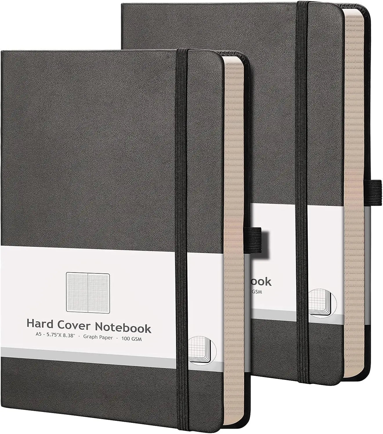 A5 Grid Paper Notebook 2 Pack - Hardcover with 384 Pages, Thick Graph Paper for Math & Science Students