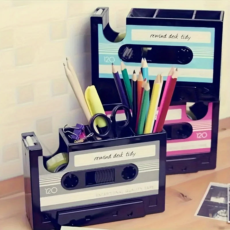 1pc Retro Style Cassette Pen Holder - Made of Durable PE Material, Suitable for Daily Office Use