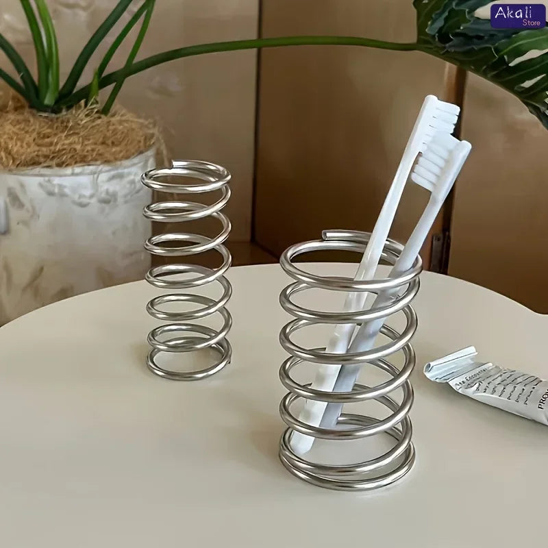 Creative Spiral Pen Holder Multifunctional Stainless Steel Desktop Storage Rack Bathroom Toothbrush Box Student Gifts
