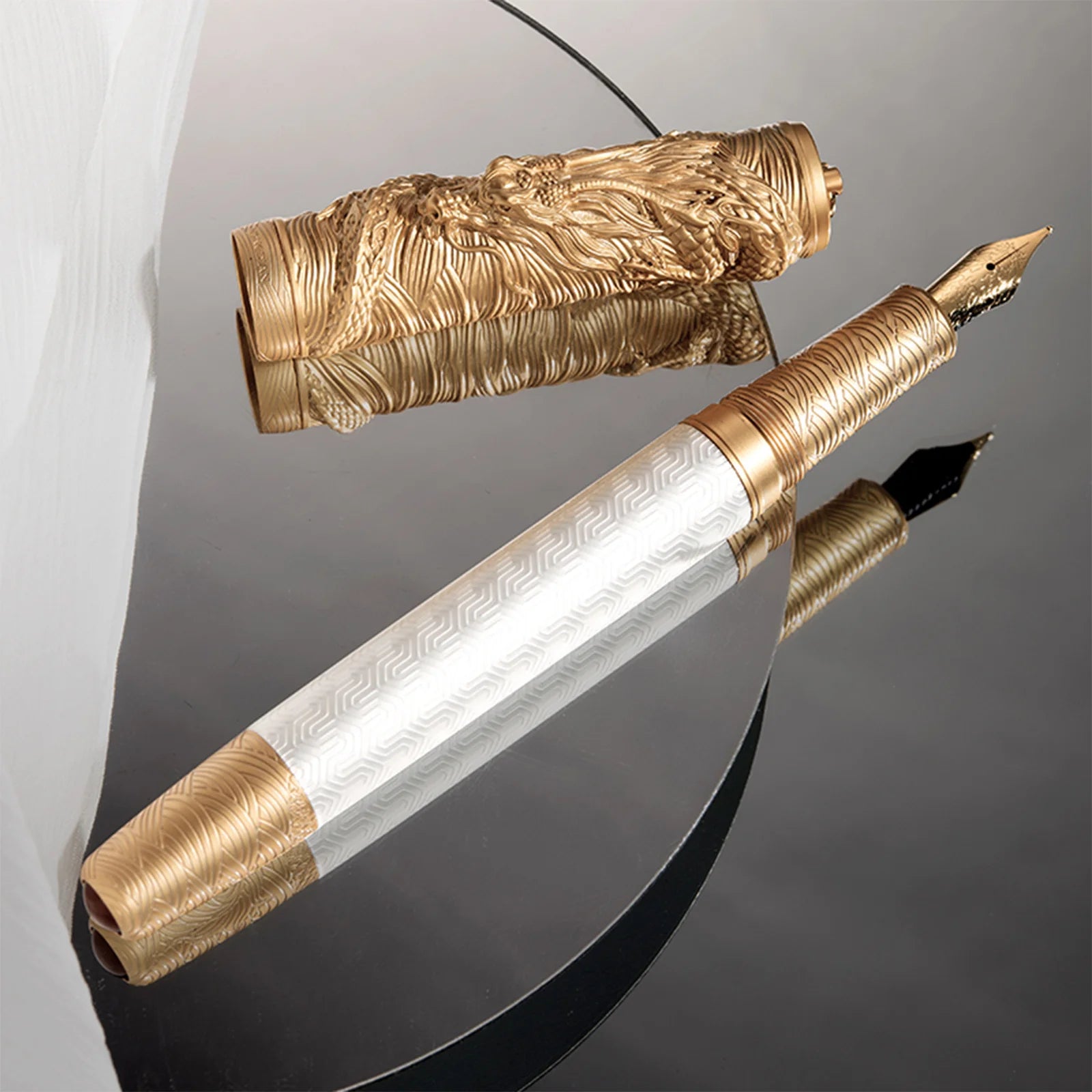 New Hongdian A24 Dragon Year Fountain Pen with F Nib 3D Dragon Stereoscopic Carving design high end pens for Business Gift Pen