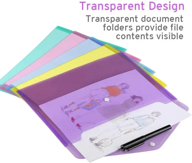 5/10pcs A4 Folders Plastic Envelopes Clear File Folder for Document Poly File with Label Pocket Snap Button for Office Organizer
