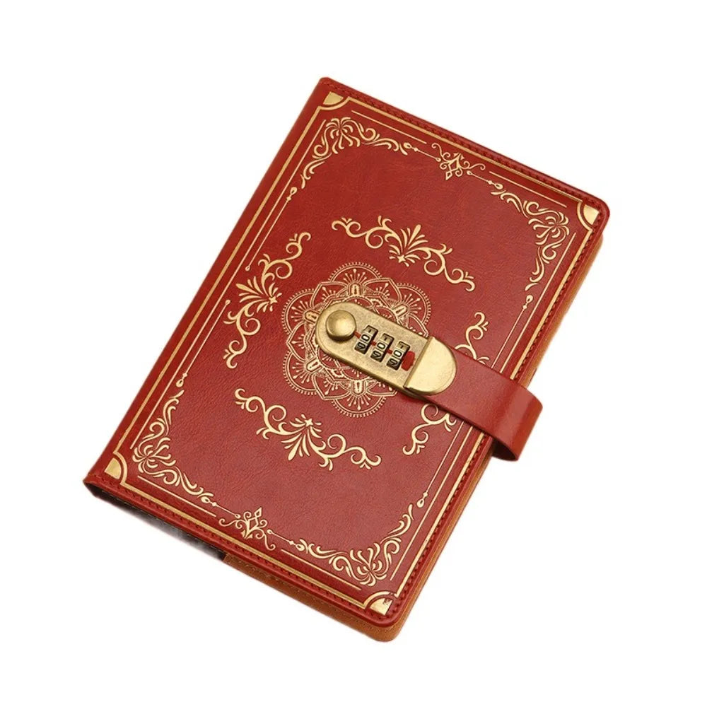 A5 100Sheets Journal Notebook With Lock PU Leather Flower Cover Personal Notebook Line Paper Stationery Diary Writing Pads