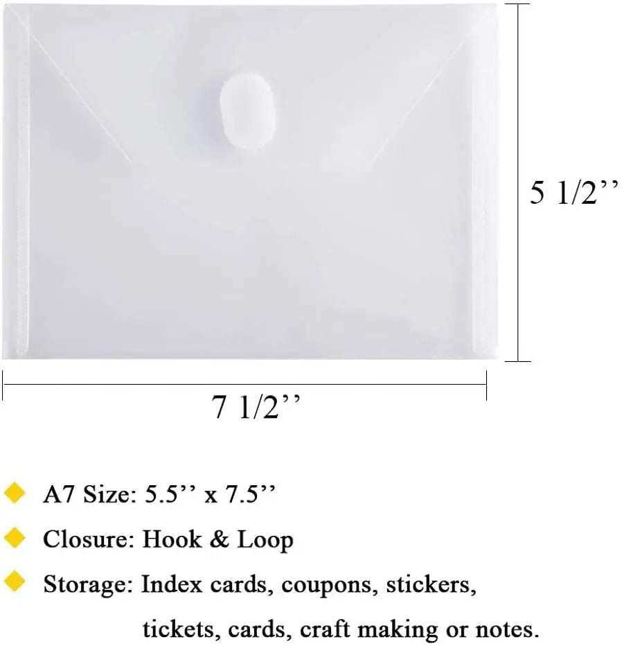 10 Packs A5 Clear Plastic Small Envelope with Hook & Loop Closure 5 x 7 Ploy Envelope for Home Office Receipe/Check/Photos